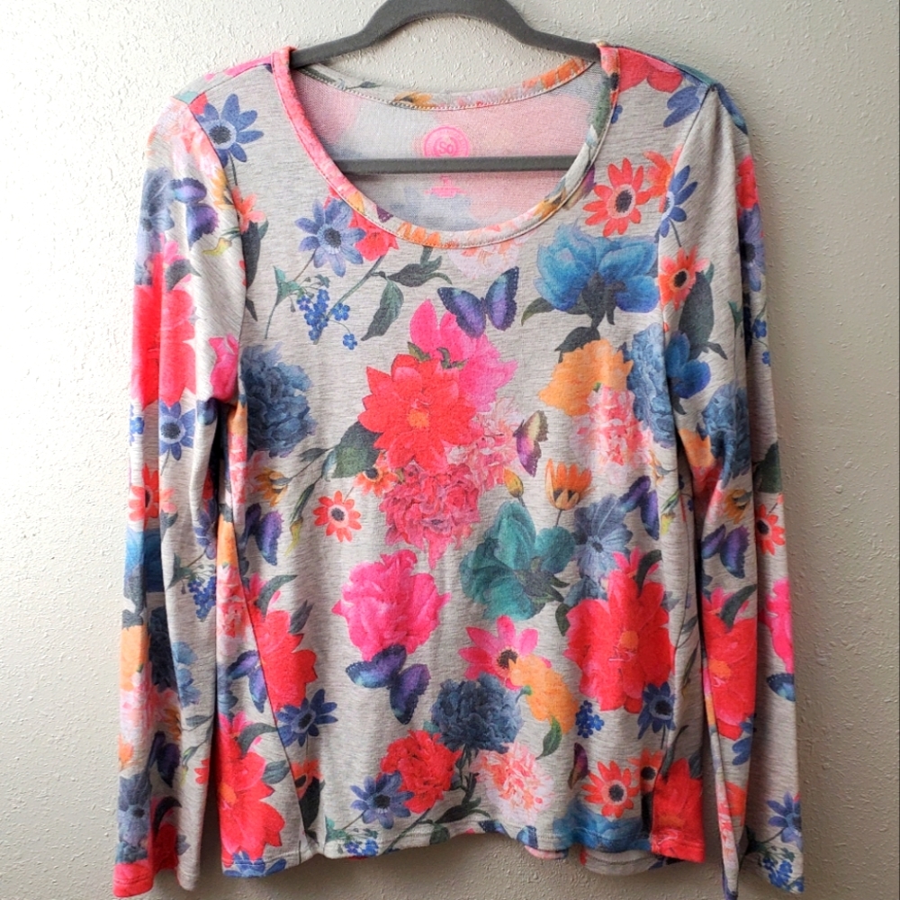 SO Juniors Long Sleeve Spring Floral Vibrant size 16